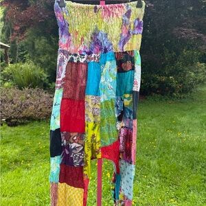 Blue and Red Smocked Tiered Maxi Jumpsuit